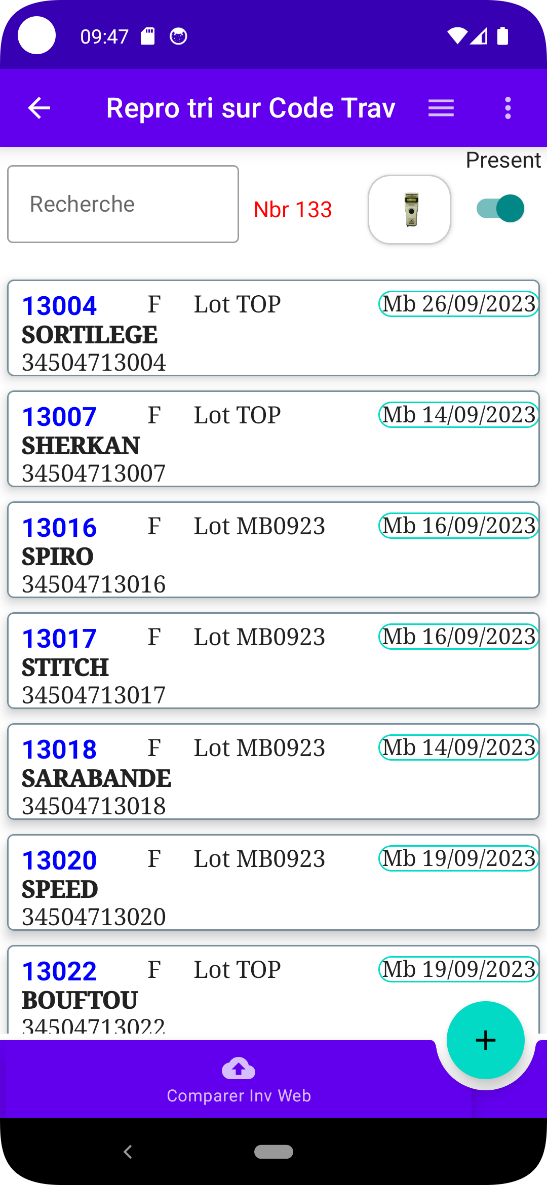 Inventaire Reproducteur